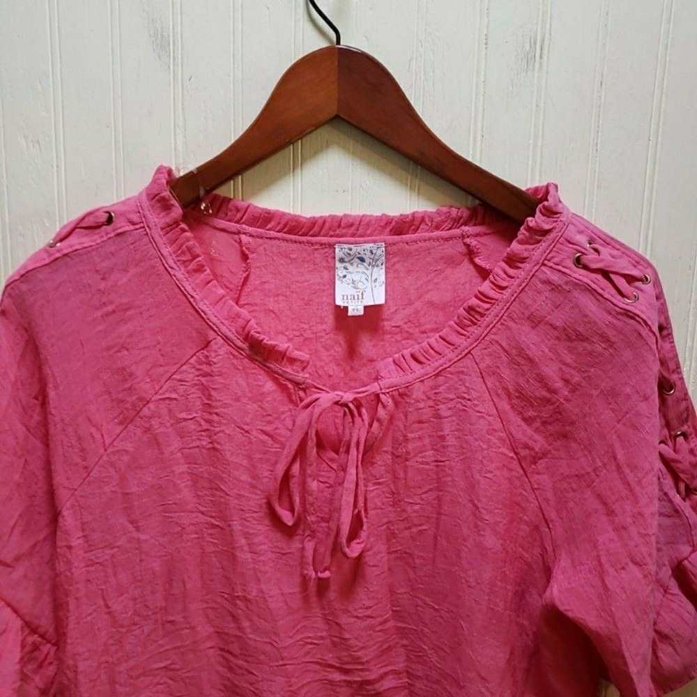 Naif Blouse Womens PL Petite Pink Scoop Neck Short Flutter Ruffle Sleeve Top